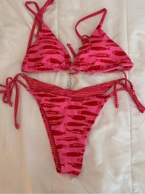 Pink Fish-Print Tie Bikini - Women